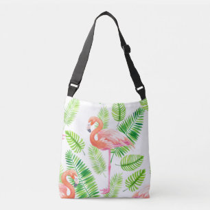 Flamingos and tropical leaves crossbody bag