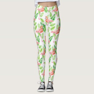 Flamingos and tropical leaves leggings
