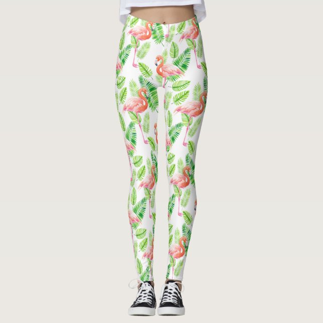 Flamingos and tropical leaves leggings (Front)