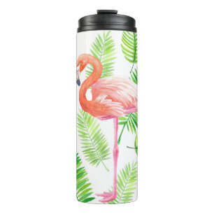 Flamingos and tropical leaves thermal tumbler