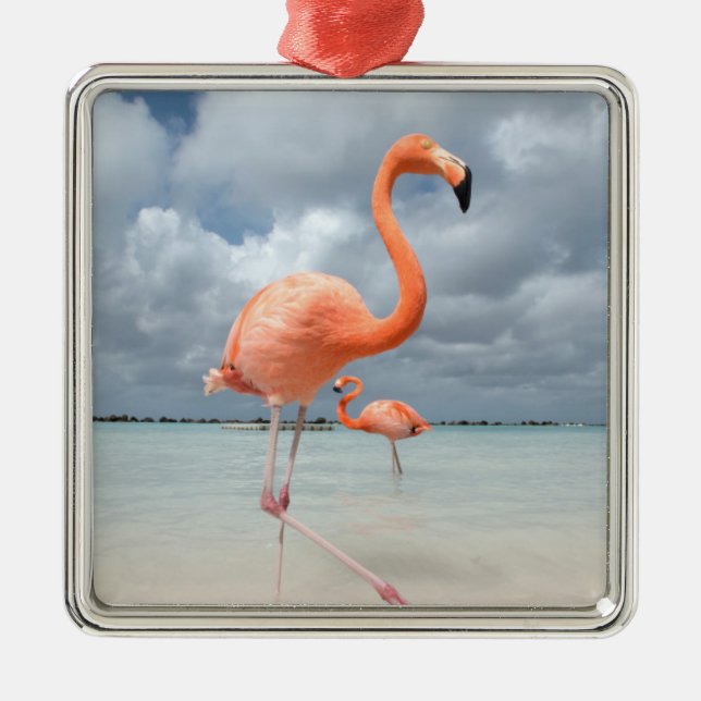 Flamingos Beach Aruba Metal Tree Decoration (Front)