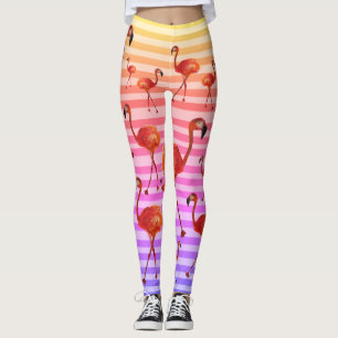 flamingos birds leggings,stripes background leggings