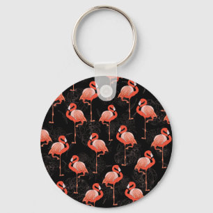 Flamingos Birds: Vintage Textile Design Key Ring