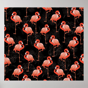 Flamingos Birds: Vintage Textile Design Poster