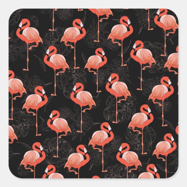 Flamingos Birds: Vintage Textile Design Square Sticker (Front)