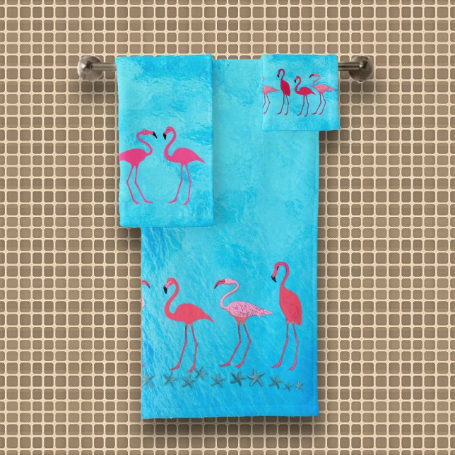 Flamingos Blue Water Bath Towel Set (Creator Uploaded)