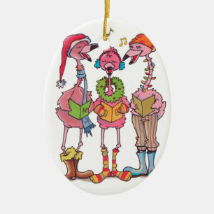 Flamingos caroling Christmas ornament