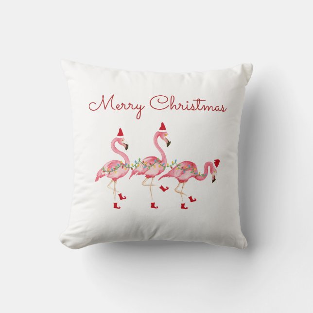 Flamingos Christmas throw pillow (Front)