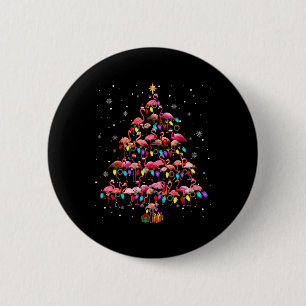 Flamingos Christmas Tree X-mas Lights Santa Elf Fl 6 Cm Round Badge