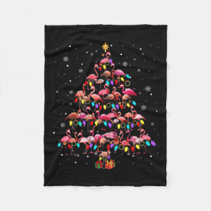 Flamingos Christmas Tree X-mas Lights Santa Elf Fl Fleece Blanket