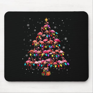 Flamingos Christmas Tree X-mas Lights Santa Elf Fl Mouse Mat
