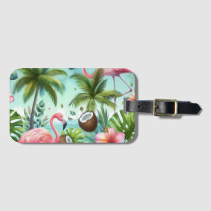 Flamingos & Coconuts Pattern Luggage Tag
