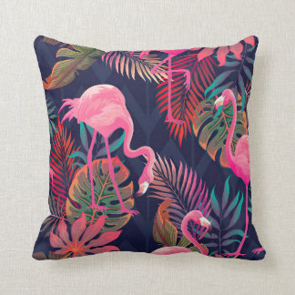 Flamingos Colourful Tropical Leaves Pattern Cushion