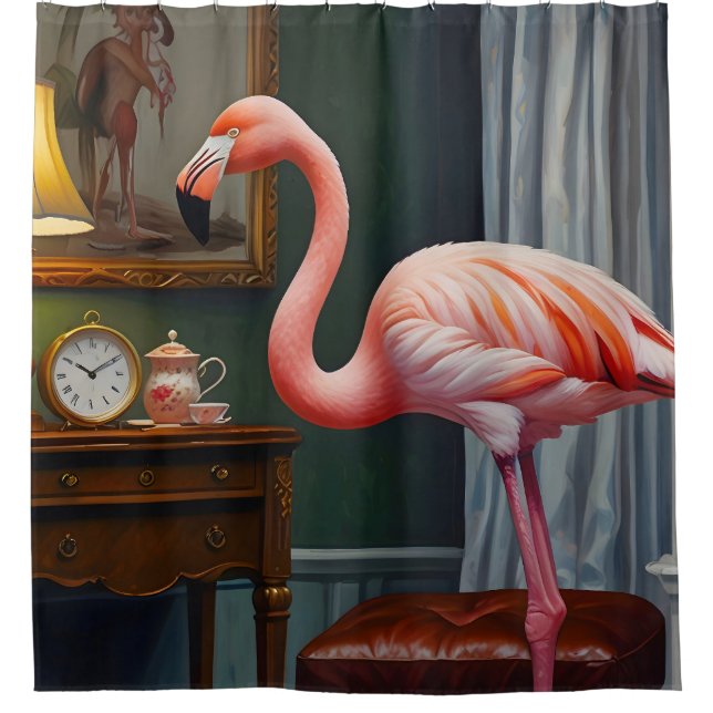 Flamingo's Cosy Corner Shower Curtain (Front)