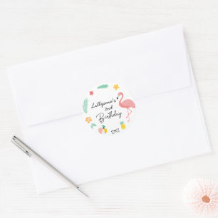Flamingos Cute Tropical Birthday Party, Envelope Classic Round Sticker