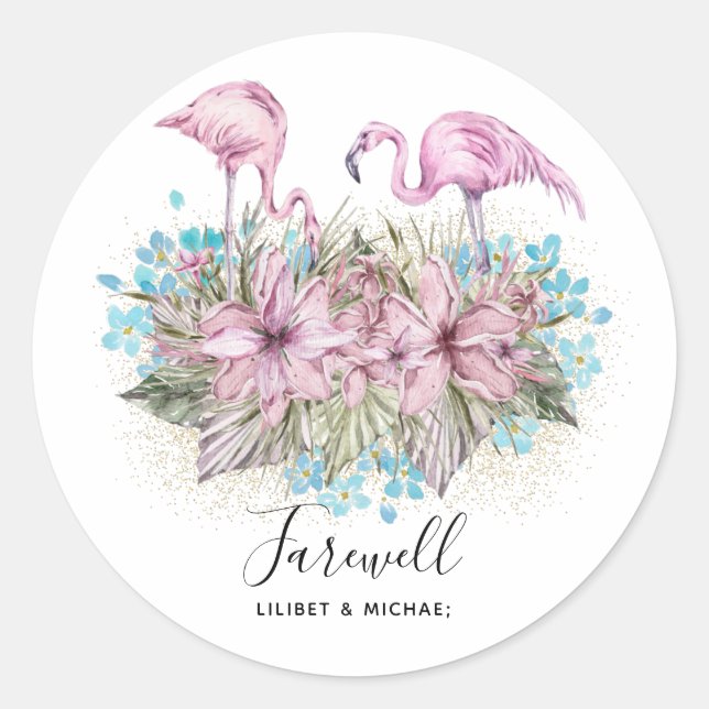 Flamingos Farewell Goodbye Bon Voyage Gift Friends Classic Round Sticker (Front)