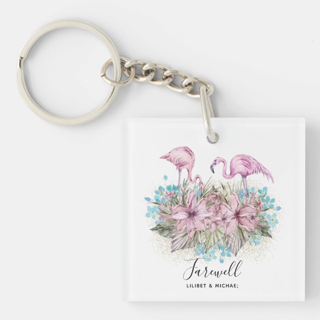 Flamingos Farewell Goodbye Bon Voyage Gift Friends Key Ring (Front)