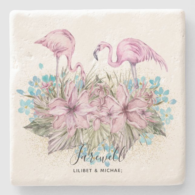 Flamingos Farewell Goodbye Bon Voyage Gift Friends Stone Coaster (Front)