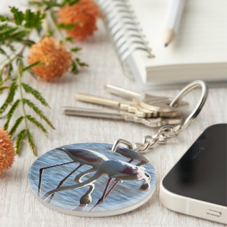 Flamingos Feeding Time Acrylic Painting Key Ring