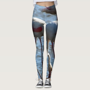 Flamingos Feeding Time Acrylic Painting Leggings