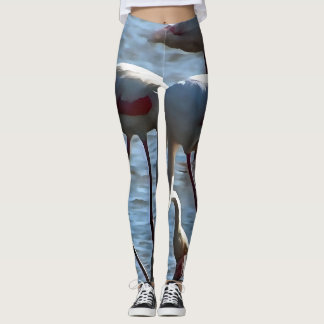 Flamingos Feeding Time Acrylic Painting Leggings