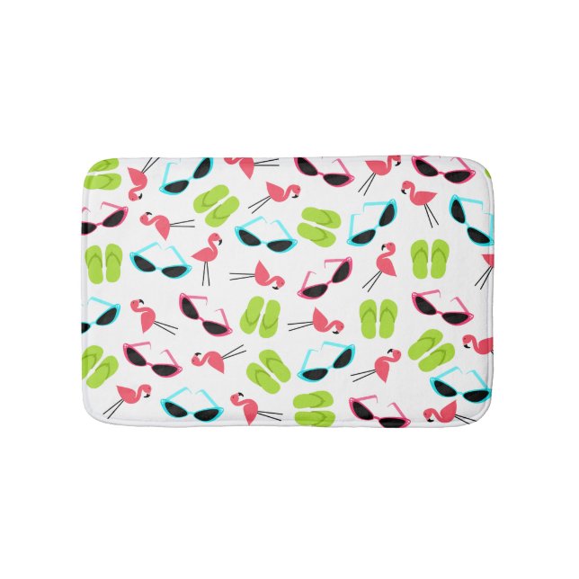 Flamingos Flip Flops and Sunglasses Bath Mat (Front)