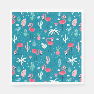 Flamingos, Flowers and Cactus Napkin