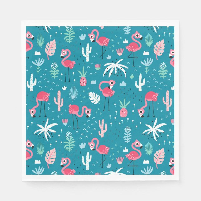 Flamingos, Flowers and Cactus Napkin (Front)