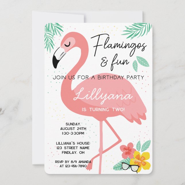Flamingos & Fun Tropical Birthday Party, Any Age Invitation (Front)