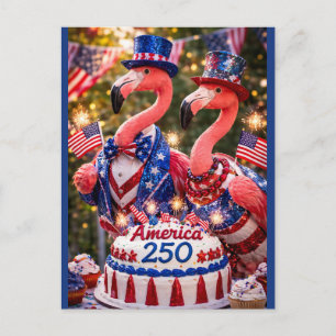 Flamingos Happy 250th Birthday America July 4th Postcard
