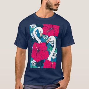 Flamingos, hibiskus and tropical leaves T-Shirt