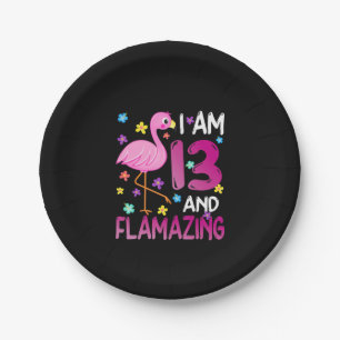Flamingos I Am 13 Flamazing Amazing 13th Birthday Paper Plate