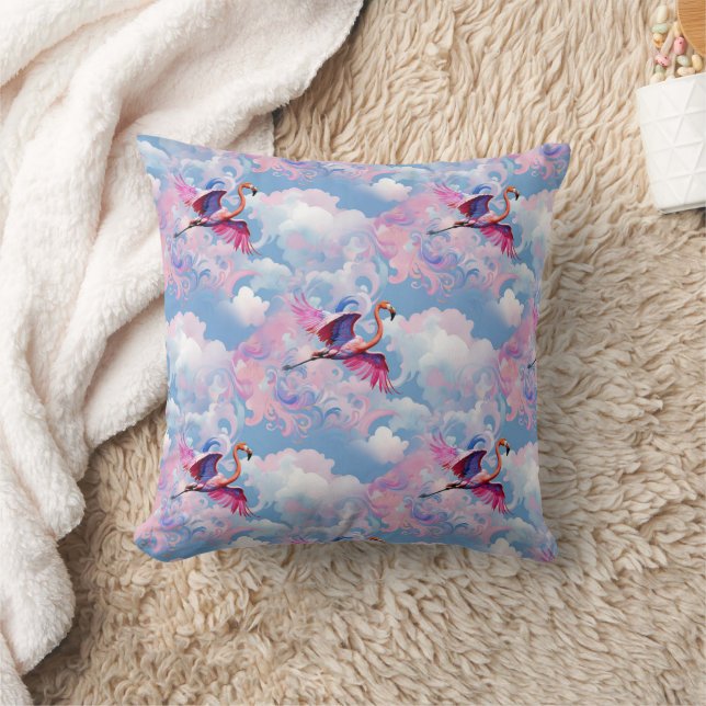Flamingos in Flight Whimsical Retro Pattern Cushion (Blanket)