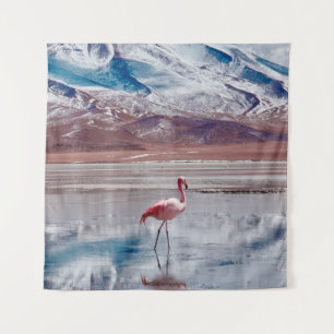 Flamingos in Lagoon in Salt Flats, Bolivia. Salar Tapestry