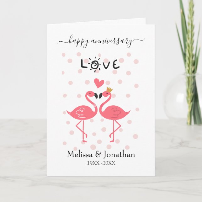 Flamingos in Love Anniversary Card (Front)