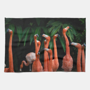 Flamingos in paradise kitchen tea towel