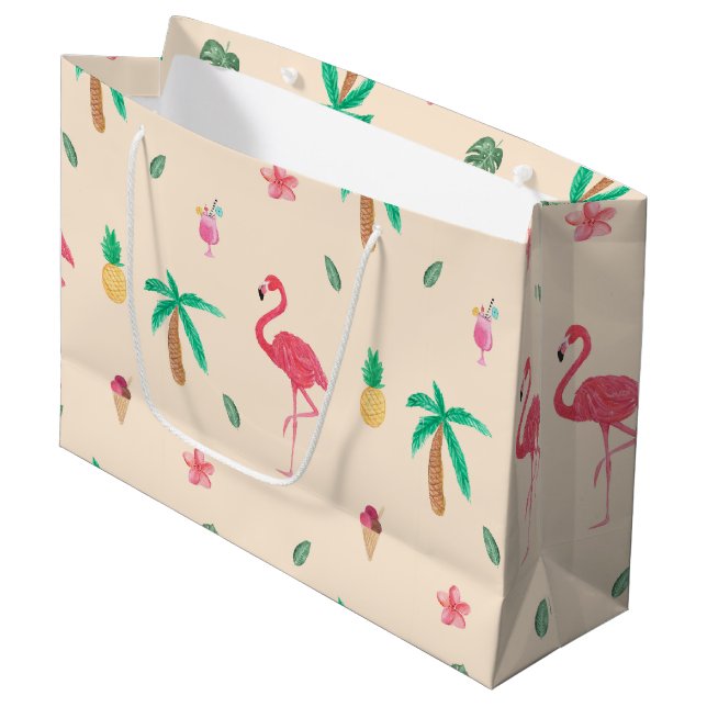 Flamingos in the Summer Large Gift Bag (Front Angled)