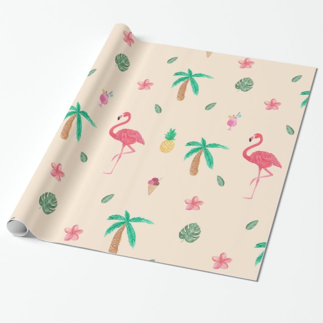 Flamingos in the Summer Wrapping Paper (Unrolled)