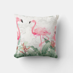 flamingos in tropical plants on a textured backgro cushion