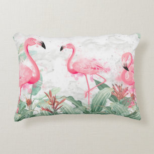 flamingos in tropical plants on a textured backgro decorative cushion