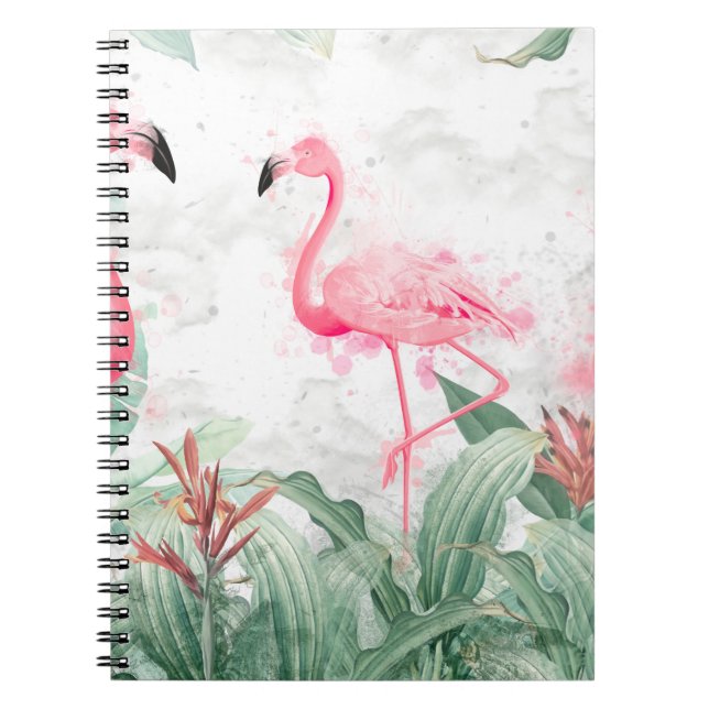 flamingos in tropical plants on a textured backgro notebook (Front)