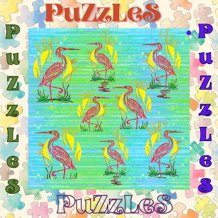 Flamingos in Tropical Scene Jigsaw Puzzle