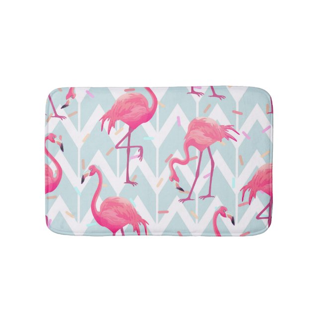 Flamingos Light Grey: Vintage Tropical. Bath Mat (Front)