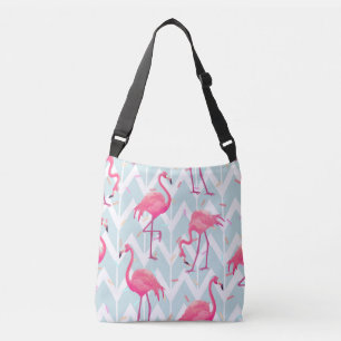 Flamingos Light Grey: Vintage Tropical. Crossbody Bag