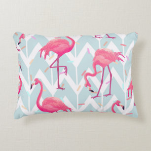 Flamingos Light Grey: Vintage Tropical. Decorative Cushion