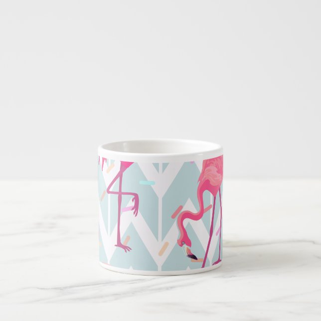 Flamingos Light Grey: Vintage Tropical. Espresso Cup (Front)