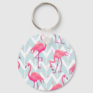 Flamingos Light Grey: Vintage Tropical. Key Ring