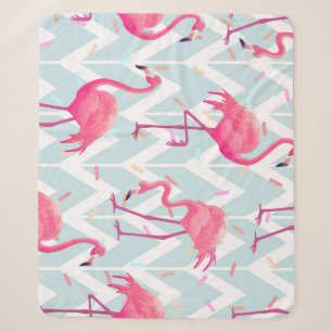 Flamingos Light Grey: Vintage Tropical. Sherpa Blanket