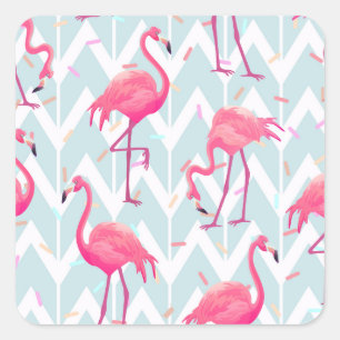 Flamingos Light Grey: Vintage Tropical. Square Sticker