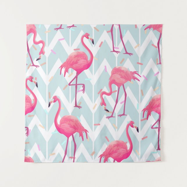Flamingos Light Grey: Vintage Tropical. Tapestry (Front)